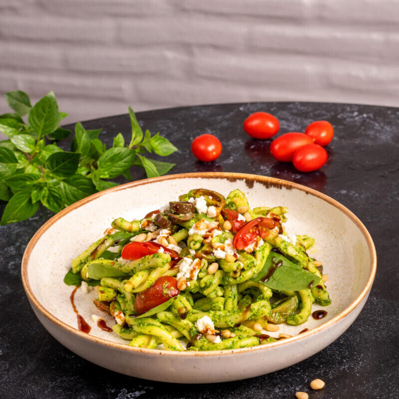 Cold Salad with Casarecce and Basil Balsamic Cream