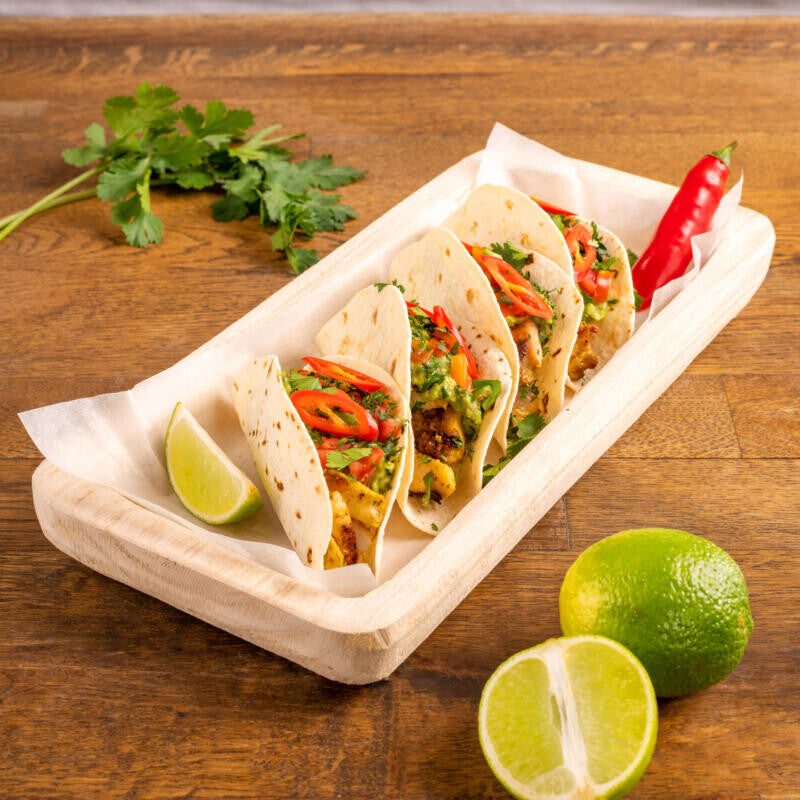 Chicken Tacos with Guacamole and Chili glaze